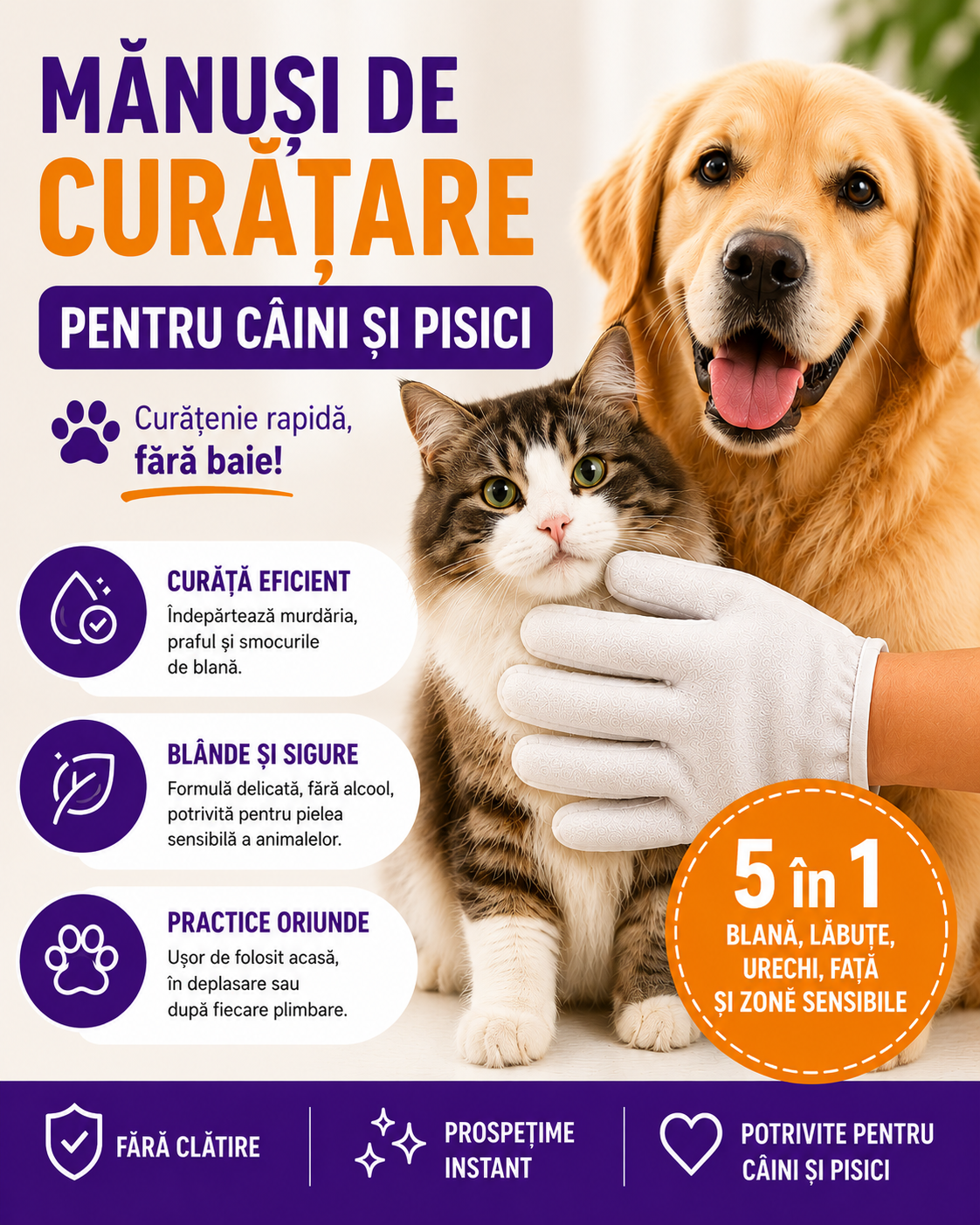 Mănuși de Curățare pentru Câini și Pisici